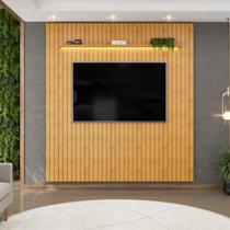 Painel para TV até 75 Polegadas Ripado com LED DJ Móveis Trento 223 Cedro Painel para TV até 75 Polegadas Ripado com LED DJ Móveis Trento 223 Cedro