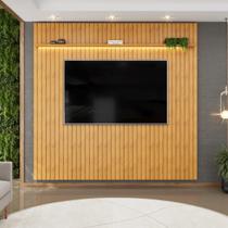 Painel para TV até 75 Polegadas Ripado com LED DJ Móveis Trento 250 Cedro Painel para TV até 75 Polegadas Ripado com LED DJ Móveis Trento 250 Cedro