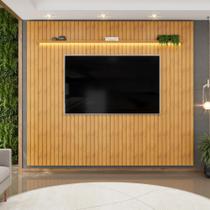 Painel para TV até 75 Polegadas Ripado com LED DJ Móveis Trento 275 Cedro