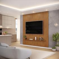 Painel para TV até 75 Polegadas Ripado DJ Móveis Trento 223 Freijó Off White