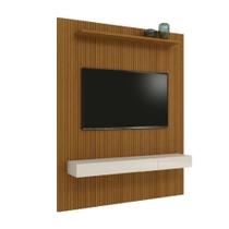 Painel Para Tv Até 75 Polegadas Ripado Impressão 3D Egeo Com Nicho 1,80m Cedro / Off White EDN