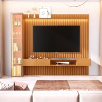 Painel para TV até 84 Polegadas Ripado LED com Vidro Reflecta Cristaleira 100% MDF 219CMX269CM Vitoria Regia Yescasa Marrom Painel para TV até 84 Polegadas Ripado LED com Vidro Reflecta Cristaleira 100% MDF 219CMX269CM Vitoria Regia Yescasa Marrom