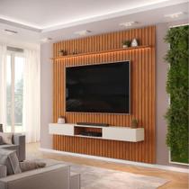 Painel Para Tv Até 85 Polegadas 2,50m Ripado Autêntico Com Led E Nicho Montreal Madeirado/off White Painel Para Tv Até 85 Polegadas 2,50m Ripado Autêntico Com Led E Nicho Montreal Madeirado/off White