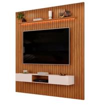 Painel Para Tv Até 85 Polegadas 2,50m Ripado Autêntico Com Led e Nicho Montreal Madeirado/Off White Painel Para Tv Até 85 Polegadas 2,50m Ripado Autêntico Com Led e Nicho Montreal Madeirado/Off White