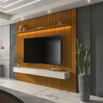 Painel para TV Até 85 Polegadas Nobre Ripado 2 Gavetas 100% Mdf com Led Naturale/Off White - Gelius