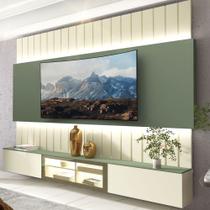 Painel para TV Até 85 Polegadas Soberano 3 Portas Ripado Autêntico 100% Mdf com Led Off White/Verde Floresta - Gelius