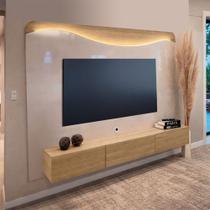 Painel para TV Até 86 Polegadas Lumiere 3 Gavetas com Led Off White/Carvalho - Artely Móveis