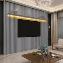 Painel para TV até 90 Polegadas 100% MDF Ripado com LED Cinza 250x230cm Requinte Painel para TV até 90 Polegadas 100% MDF Ripado com LED Cinza 250x230cm Requinte