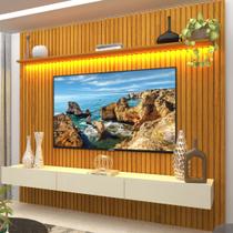 Painel para TV até 90 Polegadas 229x250cm Ripado com LED 3 Gavetas 100% MDF - Gelius Móveis