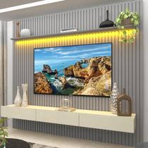 Painel para TV até 90 Polegadas 229x250cm Ripado com LED 3 Gavetas 100% MDF