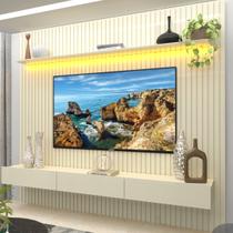 Painel para TV até 90 Polegadas 229x250cm Ripado com LED 3 Gavetas 100% MDF - Gelius Móveis