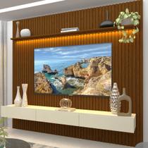 Painel para TV até 90 Polegadas 229x250cm Ripado com LED 3 Gavetas 100% MDF Painel para TV até 90 Polegadas 229x250cm Ripado com LED 3 Gavetas 100% MDF