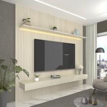 Painel para TV até 90 Polegadas Efeito Ripado com LED 100% MDF 224x250cm 3 Gavetas Requinte Yescasa Off White Painel para TV até 90 Polegadas Efeito Ripado com LED 100% MDF 224x250cm 3 Gavetas Requinte Yescasa Off White