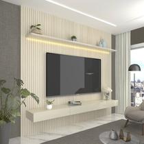 Painel para TV até 90 Polegadas LED 100% MDF 224cmx250cm Impressão Ripada com Gaveta Requinte Branco Off White