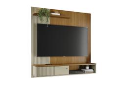 Painel para TV Aurora com Bancada Suspensa e Porta Basculante 160,5 cm Cumaru e Opala Liberty Móveis