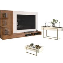 Painel para Tv Bento Freijó Off White com Aparador Suri e Mesa de Centro Suri Off White DJ Móveis