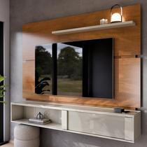 Painel para TV DOM até 75 Polegadas Suspenso com Rack Integrado 183cm Moderno Nature com Nichos e Porta Deslizante Sala de Estar