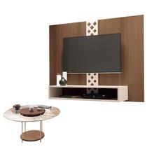 Painel para TV Home Suspenso Form com Mesa de Centro Sky com Tampo de Vidro Castanho Off White HB Móveis