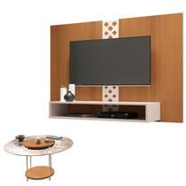 Painel para TV Home Suspenso Form com Mesa de Centro Sky com Tampo de Vidro Cinamomo Off White HB Móveis