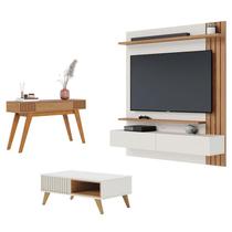 Painel para Tv Home Suspenso Juriti 1.5 com Mesa de Centro Jeri Off White Matte Freijó e Aparador Riviera Freijó - Colibri Painel para Tv Home Suspenso Juriti 1.5 com Mesa de Centro Jeri Off White Matte Freijó e Aparador Riviera Freijó - Colibri