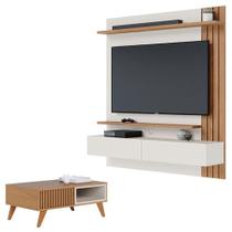 Painel Para Tv Home Suspenso Juriti 1.5 Off White Matte Freijó Com Mesa De Centro Jeri Freijó Off White - Colibri