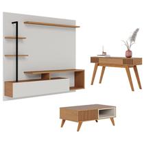 Painel para Tv Home Suspenso Maragogi Off White Freijó com Mesa de Centro Jeri Freijó Off White e Aparador Riviera Freijó Colibri