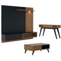 Painel para Tv Home Suspenso Tocantins 1.8 com Mesa de Centro Jeri e Aparador Riviera Preto Acetinado Noce Milano - Colibri