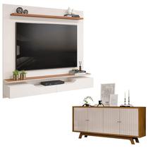 Painel para Tv Levi Off White Freijó e Aparador Buffet Brise Freijó Off White DJ Móveis