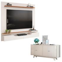 Painel para Tv Levi Off White Freijó e Aparador Buffet Brise Off White DJ Móveis