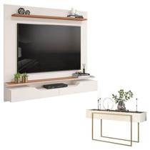 Painel para Tv Levi Off White Freijó e Aparador para Sala Suri Off White DJ Móveis Painel para Tv Levi Off White Freijó e Aparador para Sala Suri Off White DJ Móveis