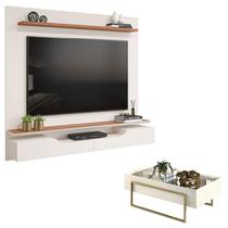 Painel para Tv Levi Off White Freijó e Mesa de Centro Pilar Off White DJ Móveis Painel para Tv Levi Off White Freijó e Mesa de Centro Pilar Off White DJ Móveis