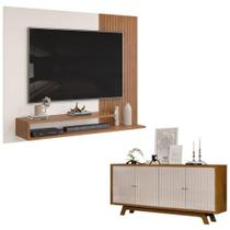 Painel Para Tv Nando E Aparador Buffet Brise Freijó Off White Dj Móveis