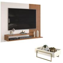 Painel para Tv Nando Freijó Off White e Mesa de Centro Pilar Off White DJ Móveis