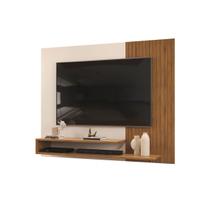 Painel Para Tv Ripado Até 50 Polegadas Suspenso Com Prateleiras Home Rack Moderno Sala Quarto Luxo Nando Freijo/Off White