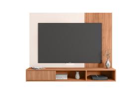 Painel Para Tv Ripado Até 55 Polegadas Suspenso Com Prateleiras Home Rack Moderno Sala Luxo Ritmo Freijo/off White