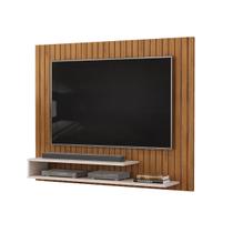 Painel Para Tv Ripado Até 55 Polegadas Suspenso Com Prateleiras Home Rack Moderno Sala Quarto Ripe Freijo/Off White