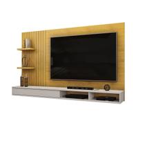 Painel Para Tv Ripado Até 60 Polegadas Suspenso Com Prateleiras Home Rack Moderno Sala Quarto Luxo Bento CedroBali