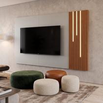 Painel para TV Ripado com LED 220cm MDF Valencia Bege Painel para TV Ripado com LED 220cm MDF Valencia Bege