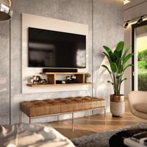 Painel para TV Smart 32 Polegadas com Nicho Prateleira Sala Quarto Reilly - Off White com Freijó