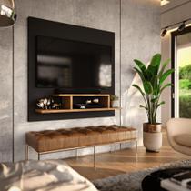 Painel para TV Smart 32 Polegadas com Nicho Prateleira Sala Quarto Reilly - Preto com Freijó