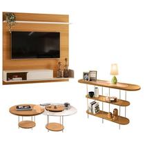 Painel para TV Suspenso Evo com Kit Mesa de Centro Sky e Aparador Infinity Cinamomo Off White HB Móveis Painel para TV Suspenso Evo com Kit Mesa de Centro Sky e Aparador Infinity Cinamomo Off White HB Móveis