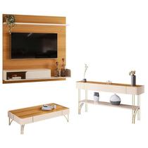 Painel para TV Suspenso Evo com Mesa de Centro Cadenza e Aparador Vivant Cinamomo Off White HB Móveis