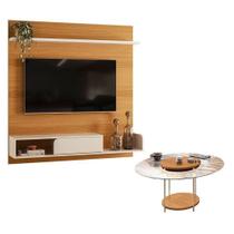 Painel Para Tv Suspenso Evo Com Mesa De Centro Sky Com Tampo De Vidro Cinamomo Off White Hb Móveis