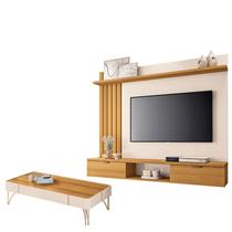 Painel para TV Suspenso Lets com Mesa de Centro Cadenza Cinamomo Off White HB Móveis