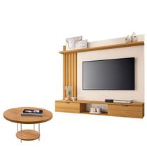 Painel para TV Suspenso Lets e Mesa de Centro Sky Cinamomo Off White HB Móveis