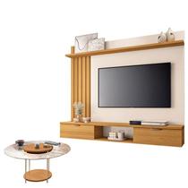 Painel para TV Suspenso Lets e Mesa de Centro Sky com Tampo de Vidro Cinamomo Off White HB Móveis