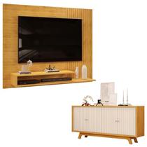 Painel para TV Suspenso Nando Cedro e Aparador Buffet Brise Cedro Off White DJ Móveis Painel para TV Suspenso Nando Cedro e Aparador Buffet Brise Cedro Off White DJ Móveis