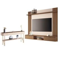 Painel para TV Suspenso Solus e Aparador Vivant Castanho Off White HB Móveis Painel para TV Suspenso Solus e Aparador Vivant Castanho Off White HB Móveis