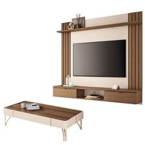 Painel para TV Suspenso Solus e Mesa de Centro Cadenza Castanho Off White HB Móveis