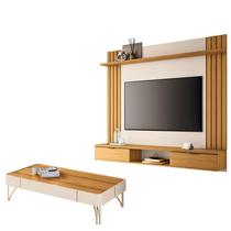 Painel para TV Suspenso Solus e Mesa de Centro Cadenza Cinamomo Off White HB Móveis
